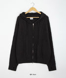 [unisex] Colmin two-way cable over knit hood zip-up cardigan