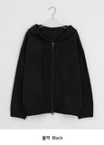 Giten Color Wool Hood Zip-Up Knit Cardigan
