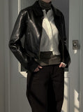 Glossy leather crop jacket