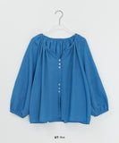 Mopel Shirring Round Long Sleeve Blouse