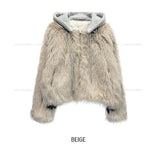 Facey Hood Layered Fur Jacket