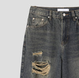 Cork damage washing wide denim pants
