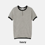Holden Stripe Ribbed Henley Neck Ringer Short Sleeve Tee
