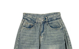 [A/M] Ruched Side Pintuck Washing Wide Denim Pants