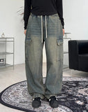 Beos Siwa Washing Banding Denim Pants