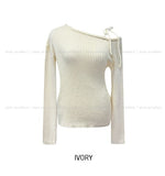 Eden Ribbon Strap Unbalanced Shoulder Ribbed Knit