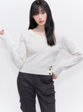 Vneck slit button knit