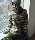 HAIRY STRIPE KNIT ZIP-UP