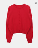 Uran bean button round neck long sleeve cardigan