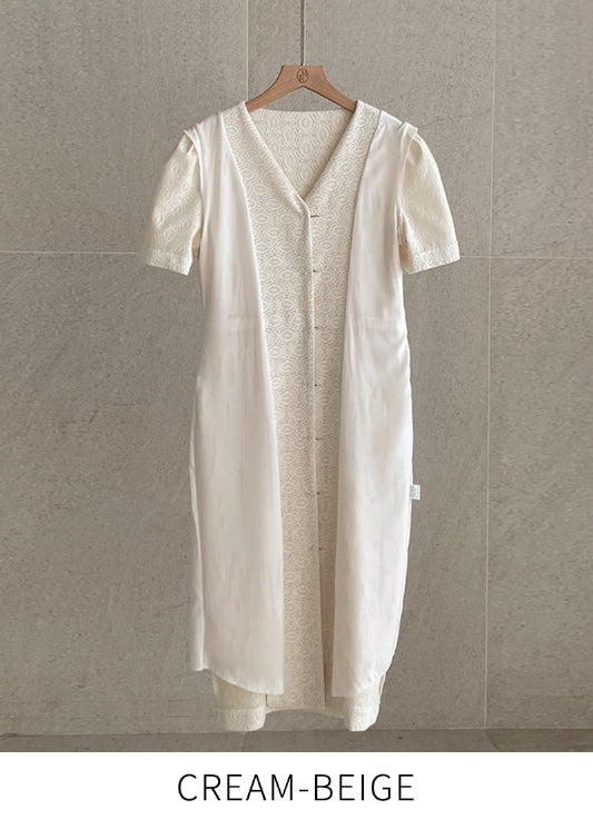 【I AM MARI】[PREMIUM] Lovely V-neck Lace Button One Piece I AM MARI (アイアムマリ) - [プレミアム]ラブリーVネックレース