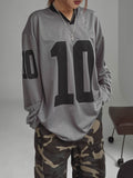 Sporty Numbering Mash V-Neck Long Sleeve