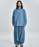 Asymmetric Washed Denim Pants