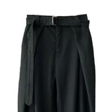 Gridane Belt Pintuck Wool Slacks