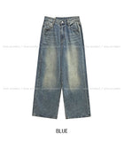 Lot Button Washed Wide Denim Pants