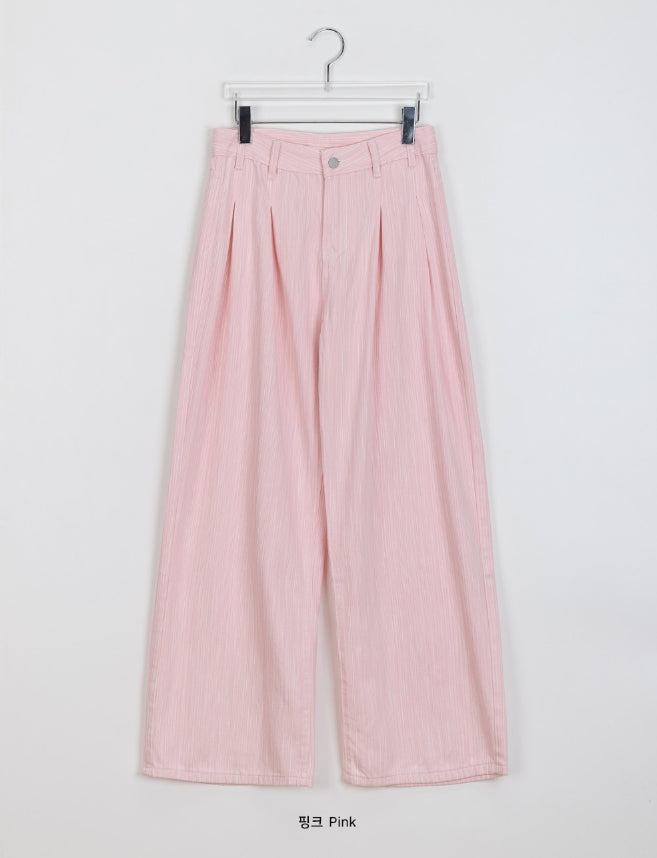 【BAON】Neoki Color Stripe Wide Cotton Pants BAON (バオン) - ネオキカラーストライプワイドコットンパンツ