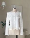 Gelpiece Frill Tweed Jacket Cardigan