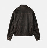 Pond cut washing two-way leather jacket
