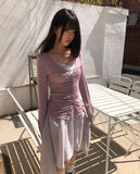[MADE] HIR Sleeve Button Shirred V-Neck Cardigan