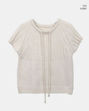 Moon round neck ribbon layered wool short sleeve knit