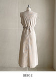 Collard V-neck Pintuck Pleats Long One Piece (belt set)
