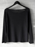 Boat neck long sleeve see-through knit