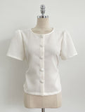 Nahen Round Neck Shirred Puff Blouse