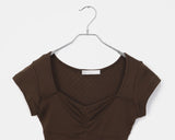 Lina Heartneck Punching Cap Sleeve Shirring Short Sleeve T-Shirt