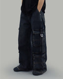 Double cargo denim pants