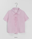 Felnas Stripe Ribbon Short Sleeve Blouse