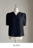 Shawang chiffon color matching shirring short sleeve blouse