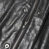 Seri glossy crack leather hoodie field jacket