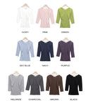 Neilon V-neck Side Shirring Three-Quarter T-shirt