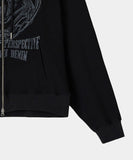 DOODLE HEART WAFFLE ZIP UP HOODIE