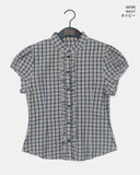 Chili Check Frill Puff Short Sleeve Blouse