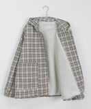 [unisex] Kiteri Fleece Check Hood Half Coat