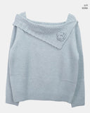 Bohan one-off-shoulder flower pendant wool long-sleeved knit