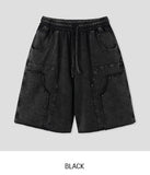 Pio Stud Double Knee Washed Bermuda Pants