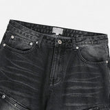 Groove cat-washed rivet flare denim pants