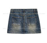 Hardy Unbalanced Button Low Denim Mini Skirt