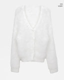 Heri Pine Leaf Balloon Angora V-Neck Loose Knit Fur Cardigan