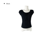 Soso Ribbon Dot Puff Cap Sleeve Short Sleeve T-Shirt
