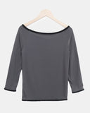 Partin Boat Neck Three Quarter Color Matching T-shirt