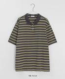 [unisex] Molpory Stripe Collar Short Sleeve Tee
