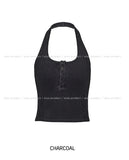 Pigment Snap Ribbed Halter Sleeveless