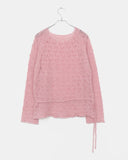Ui punching ribbon strap round neck see-through long-sleeved knit