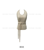 Mulit Side Shirring Strap Halter Sleeveless