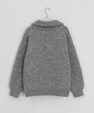 Jingb High Neck Wool Knit Zip-Up Cardigan