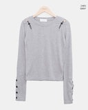 Juen Shoulder Slit Button Long Sleeve T-shirt