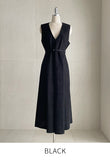 Collard V-neck Pintuck Pleats Long One Piece (belt set)