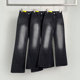 Winter spandex pocket semi-wide straight bootcut denim pants